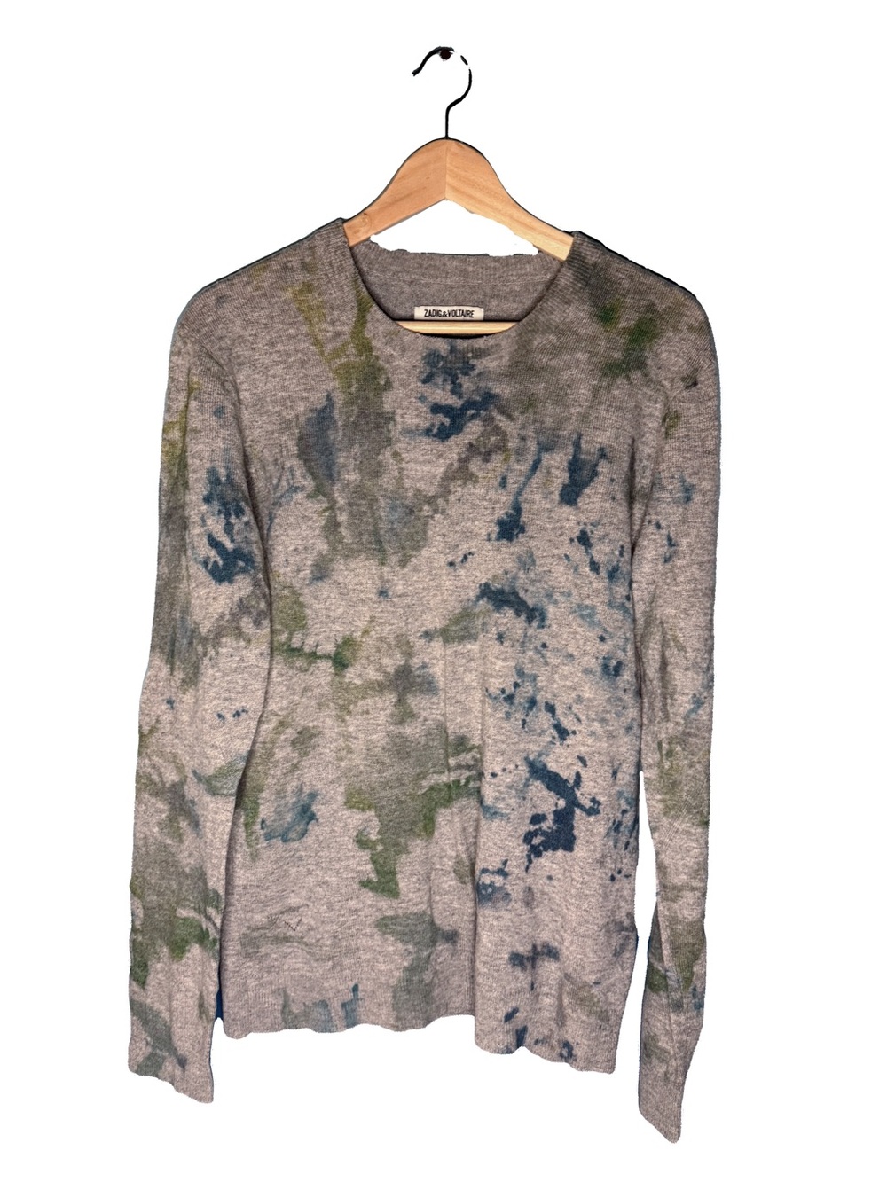 Zadig & Voltaire Kennedy Splash Gray Crewneck Wool-Cashmere Sweater